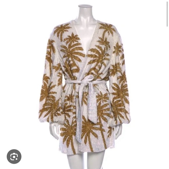 RETROFETE Gabrielle Palm Tree Robe Dress - White - Picture 2 of 5